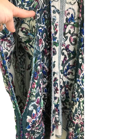 Soft Surroundings Wrap cardigan W One Size Dark Green Embroidered Paisley  Boho - Picture 8 of 8